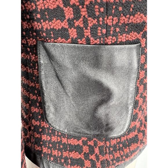 Tracy Reese Anthropologie Motto Zip Tweed Leather Trim Red Black Jacket Blazer 2 - Picture 6 of 16